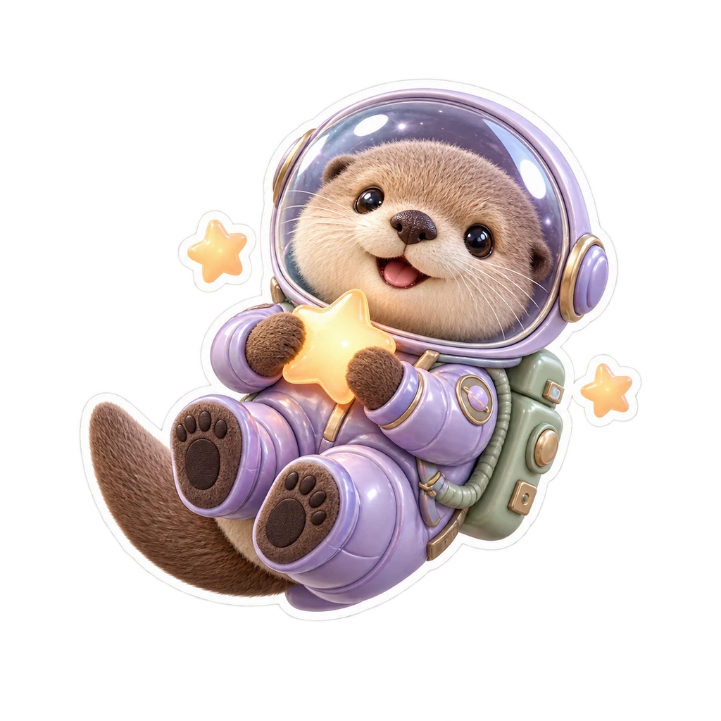 A transparent sticker of an astronaut otter holding a star
