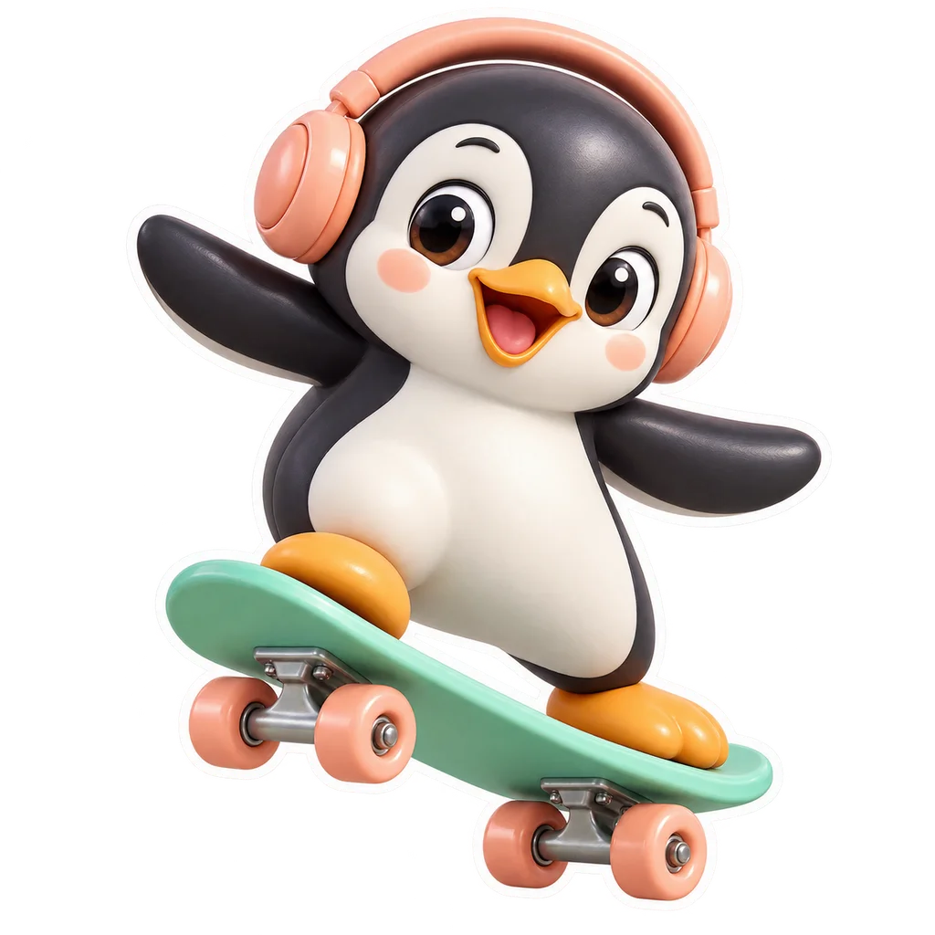 Penguin skater sticker