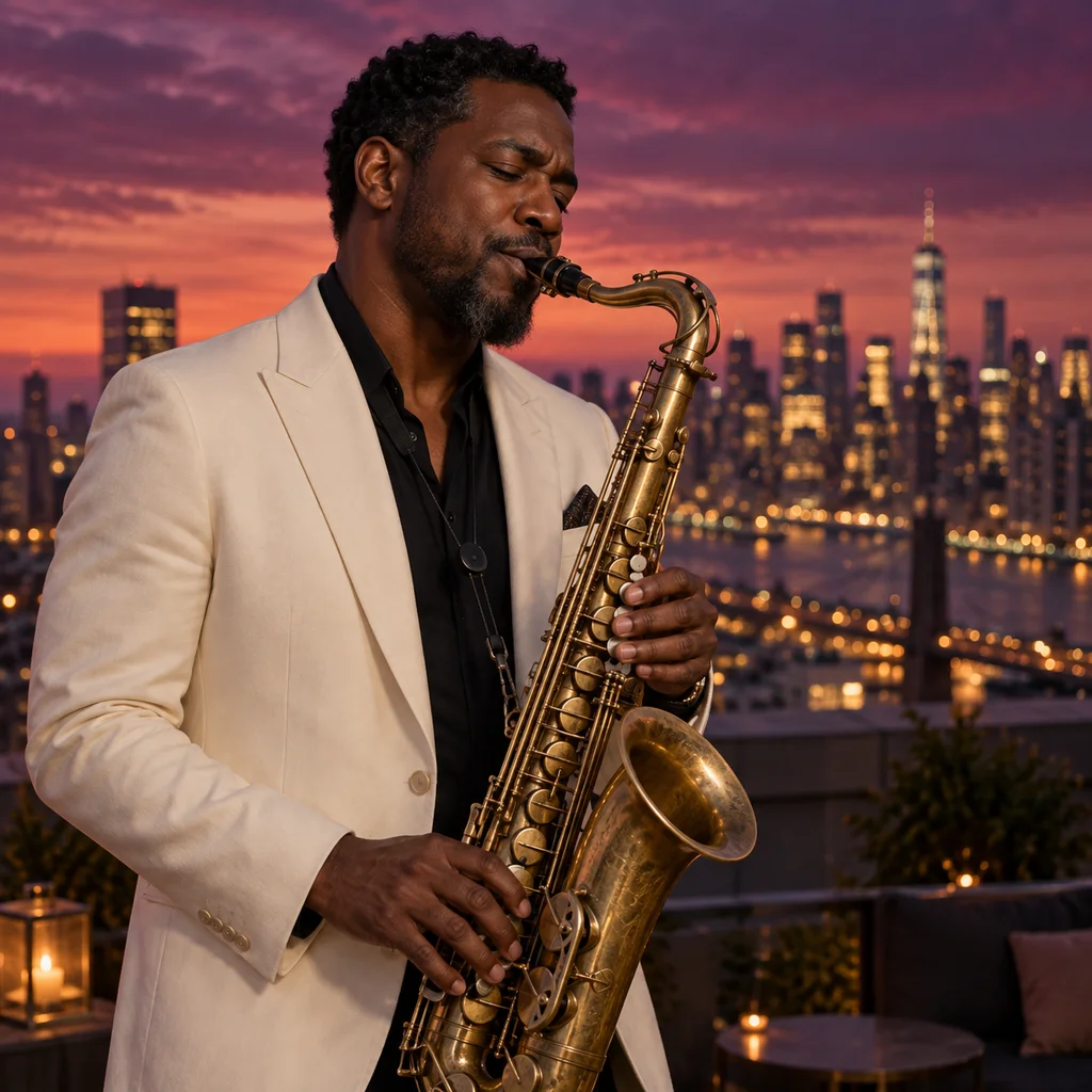 Rooftop jazz at dusk